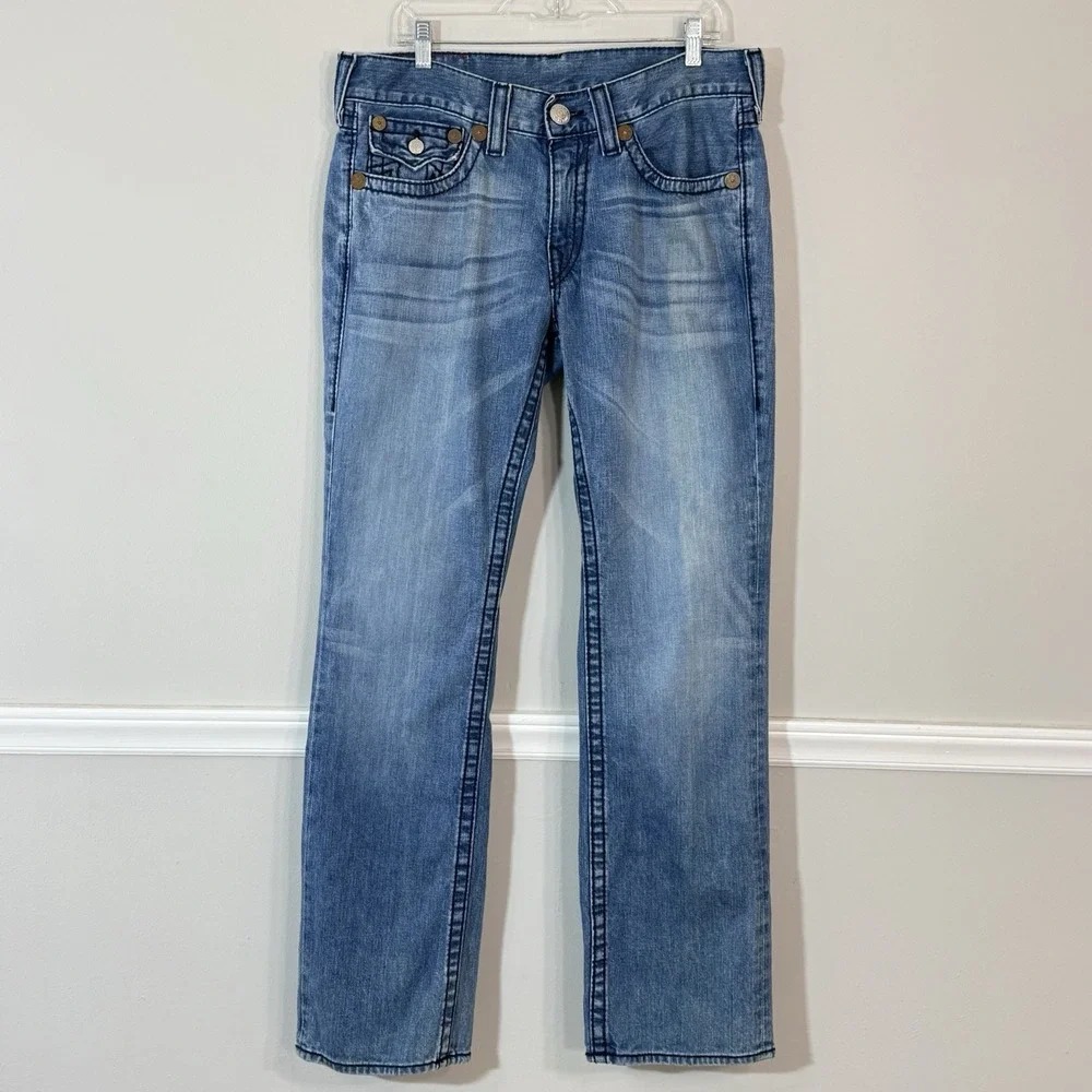 Vtg True Religion Ricky Big T Jeans Mens 34X33 Blue Straight Made In US Flap